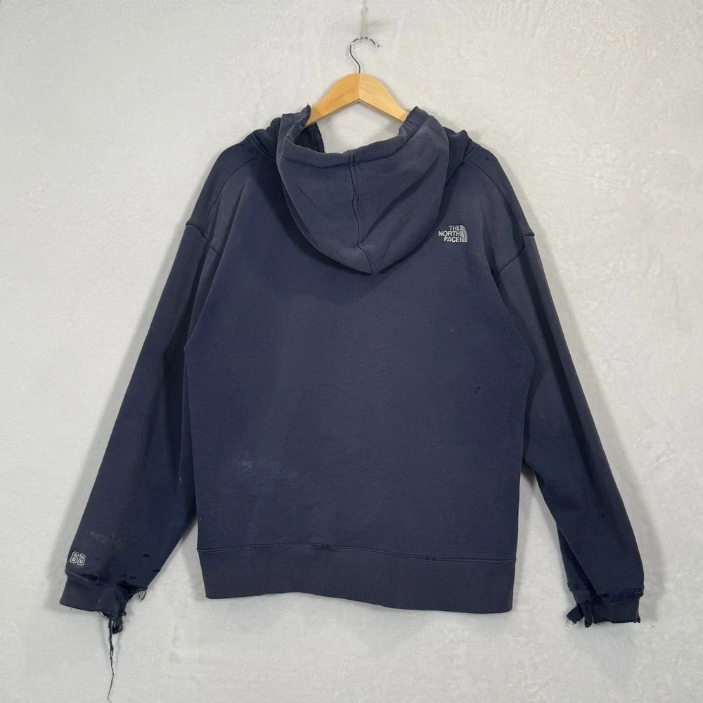 The North Face Navy Blue Distressed Arch Logo Zip Up Hoodie Large